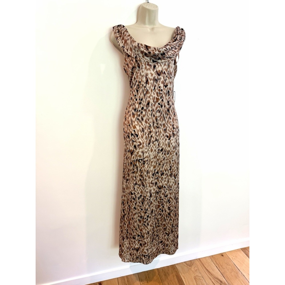 Laundry Shelli Segal Cowl Neck Slip Dress Maxi NWT Sz 8 M Brown Leopard Print - Picture 4 of 9